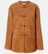 Rohe Mandarin Textured Suede Jacket Cognac In Brown