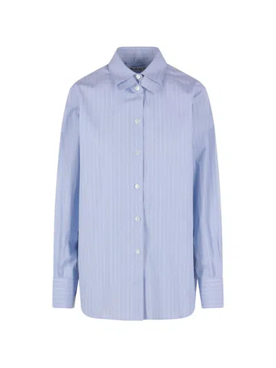 Rohe Róhe Light Blue Shirt White Navy Stripes
