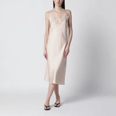 Rohe Light Pink Silk Slip Dress With Lace In Neutral