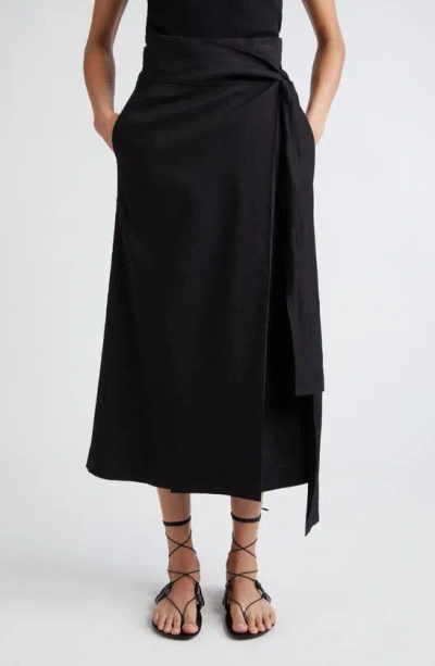 Rohe Linen Blend Wrap Skirt In Noir