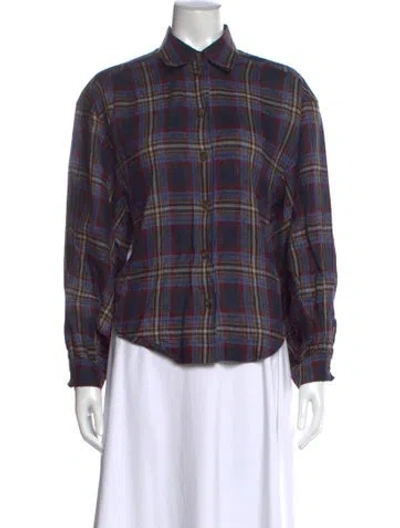 Pre-owned Rohe Linen Plaid Print Button-up Top In Multi
