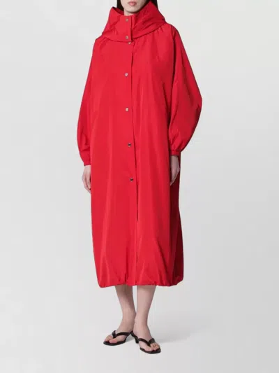 Rohe Long Hooded Coat Elasticated Cuffs Relaxed Fit In Red