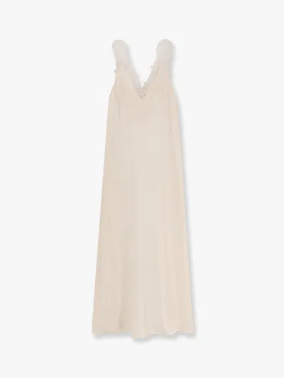 Rohe Long Silk Dress With Lace Details In White