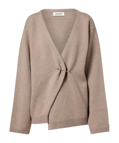 Rohe Off Shoulder Wool Cashmere Wrap Cardigan In Brown