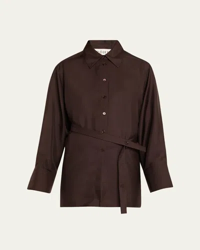 Rohe Long-sleeve Deconstructed Silk Shirt In Brown