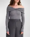 Rohe Long-sleeve Off-the-shoulder Top In Dark Grey Melange 
