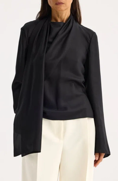 Rohe Róhe Long Sleeve Silk Foulard Top In Black