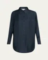 Rohe Oversized Silk Button Down Top In Blue