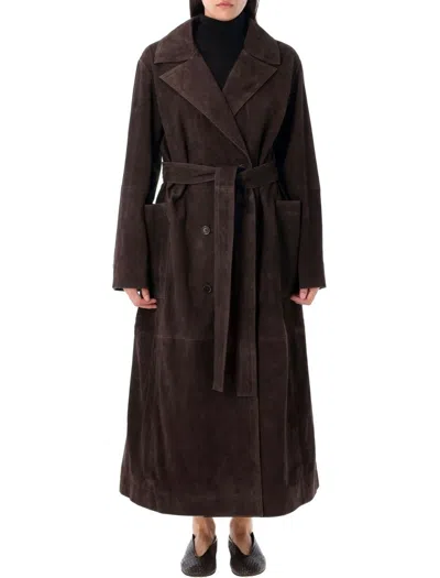 Rohe Long Suede Coat With Wide Lapel In Brown