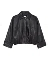 Rohe Leather Jacket Collared Neck Elasticated Hem In Black