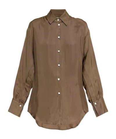 Rohe Róhe Long-sleeved Curved Hem Shirt In Brown
