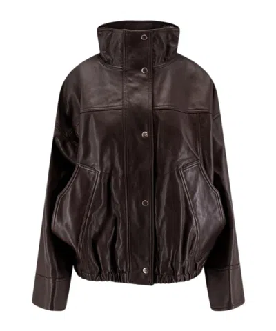 Rohe Long-sleeved Leather Jacket In Brown