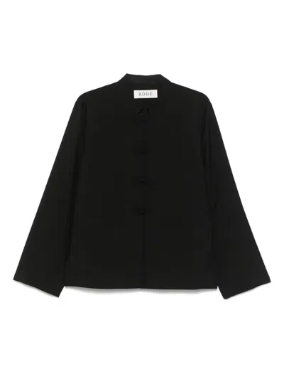 Rohe Pankou-front Mandarin Collar Wool Jacket With Patch Pockets And Flared Sleeves In Black