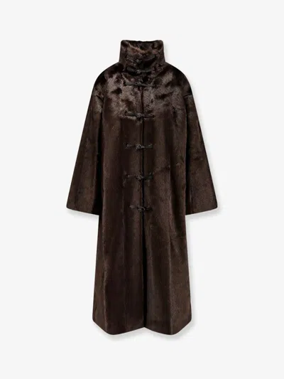 Rohe Mandarin Faux Fur Coat In Brown