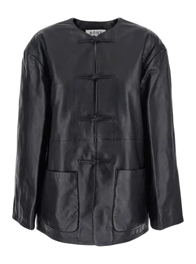 ROHE BLACK JACKET WITH FRONT TOGGLE CLOSURE IN LEATHER WOMAN