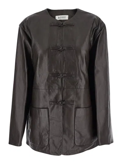 ROHE BROWN JACKET WITH FRONT TOGGLE CLOSURE IN LEATHER WOMAN