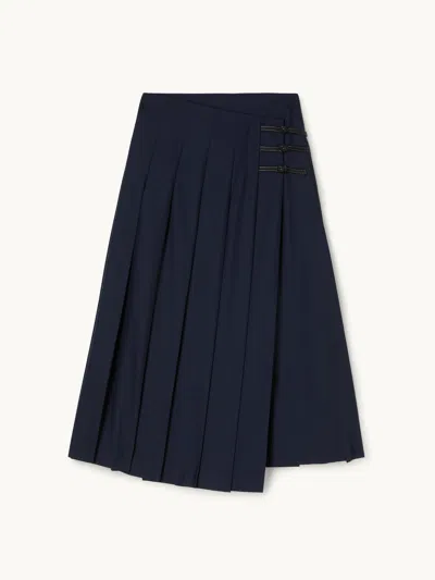 Rohe Mandarin Pleated Wool Skirt Navy Eu34 In Black