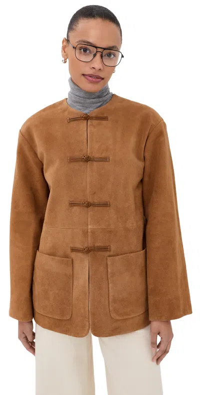 Rohe Mandarin Textured Suede Jacket Cognac In Brown