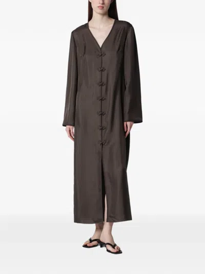 Rohe Mandarin-closure Silk Dress In Brown