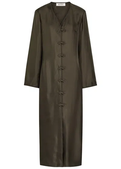 Rohe Mandarin-closure V-neck Silk Midi Dress In Green