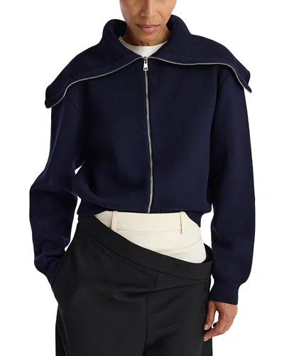 Rohe Merino Wool Two Way Sailor Zip Cardigan Sweater In Blue