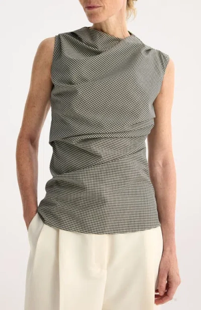 Rohe Checked Wool-blend Cowl-neck Top In Black,white