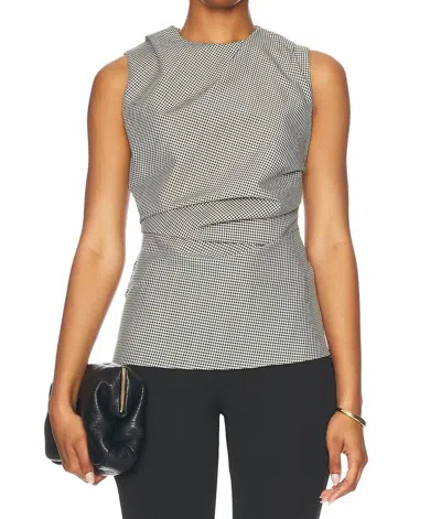 ROHE MINI CHECK COWL NECK TOP IN CREAM/BLACK