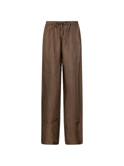Rohe Mini-check Drawstring Trousers In Brown