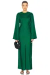 Rohe Green Long Crewneck Dress In Silk Woman In Green