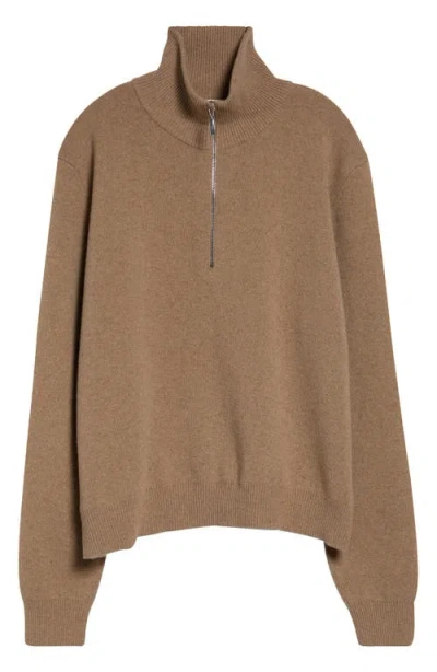 Rohe Beige Half-zip High Collar Wool Sweater In Brown