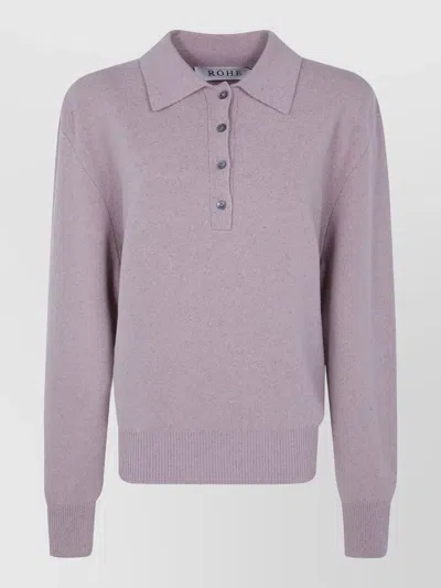 Rohe Mouline Knit Polo Ribbed Cuffs Hem In Purple