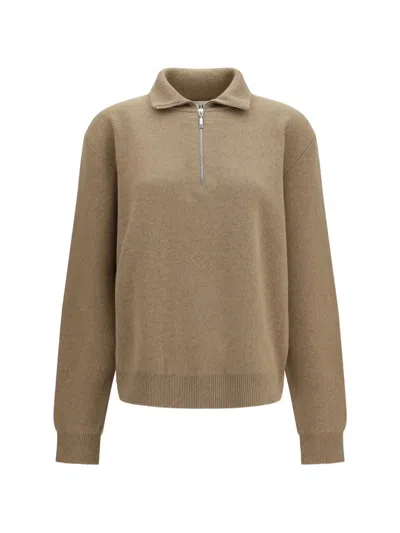 Rohe Zip-neck Sweater With Polo-shirt Style Collar In Brown