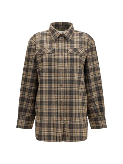 Rohe Multicolor Relaxed Checks Shirt In Brown