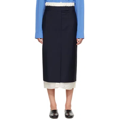 Rohe Navy Boxer Detailed Midi Skirt In Black