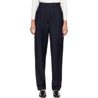 Rohe Navy Daria Single Pleat Tapered Trousers In Blue
