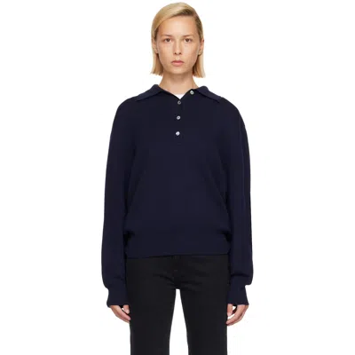 Rohe Navy Merino Wool Polo In 410_322 Navy