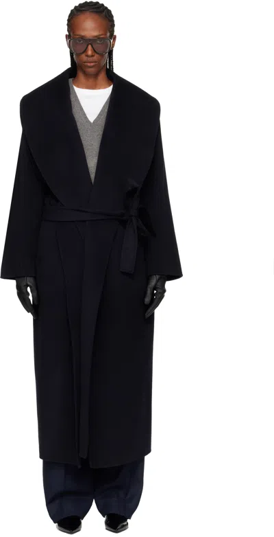 Rohe Navy Signature Double-faced Scarf Coat In Blue