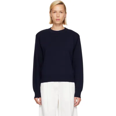 Rohe Navy Statement Shoulder Crewneck Sweater In 410_322 Navy
