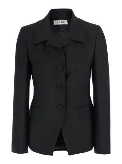 Rohe Notched Collar Wool-blend Jacket With Button Cuffs For Women In Black