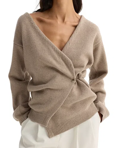 Rohe Off Shoulder Wool Cashmere Wrap Cardigan In Brown