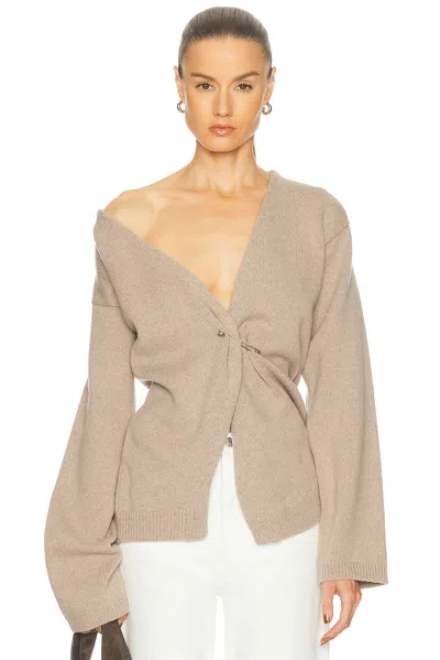 Rohe Off Shoulder Wool Cashmere Wrap Cardigan In Brown