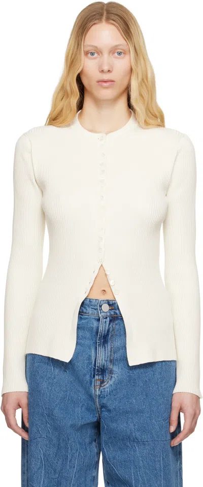ROHE OFF-WHITE ELONGATED RIB CARDIGAN