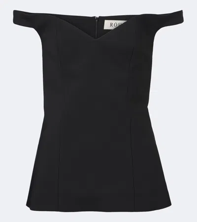 Rohe Off Shoulder Peplum Top Tailored V Neck In Black