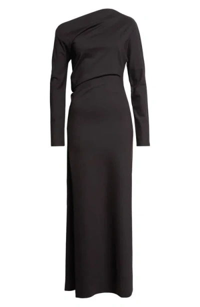 Rohe Róhe One-shoulder Long Sleeve Twisted Jersey Maxi Dress In Black