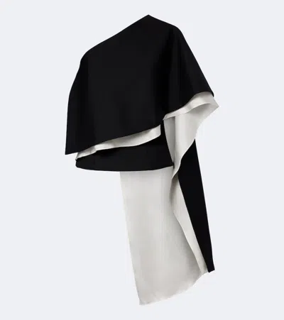 Rohe One-shoulder Caped Wool-blend Top In Black