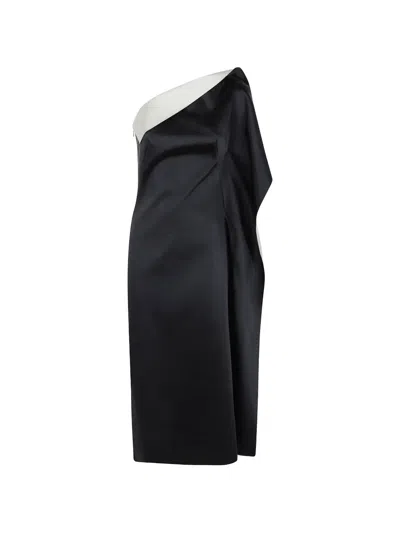 Rohe One-shoulder Draped Midi Dress In Black