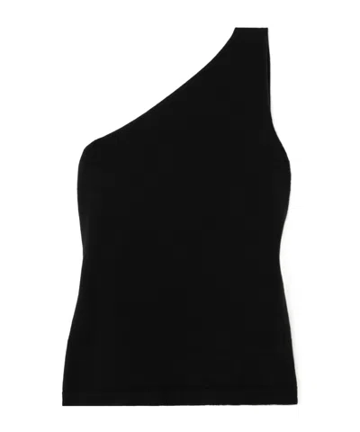 Rohe One-shoulder Draped Cutout Merino Wool-blend Top In Black