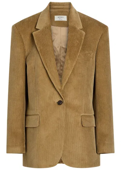 Rohe Oversized Corduroy Blazer With Structured Shoulders And Leather Button In Brown