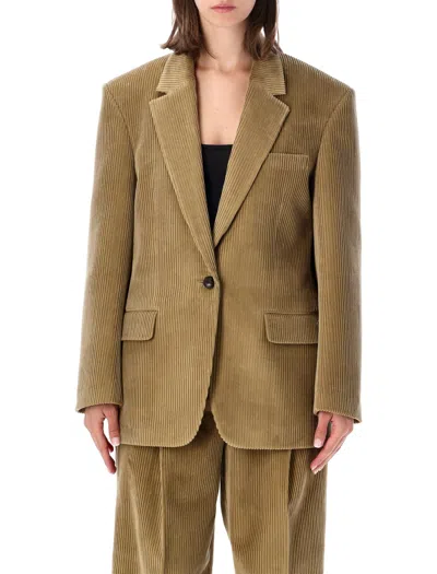 Rohe Oversized Corduroy Blazer With Structured Shoulders And Leather Button In Beige