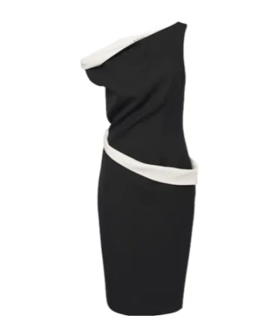 Rohe Paneled One-shoulder Wool-blend Midi Dress In Black